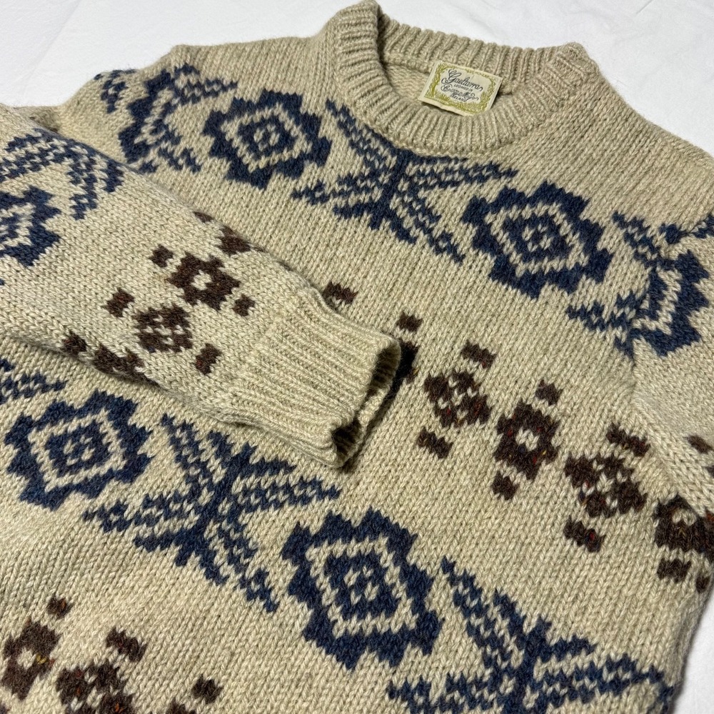 Vintage Gaeltarra Sweater Mens Small 40 Beige Fair Isle Nordic Ireland Wool Knit